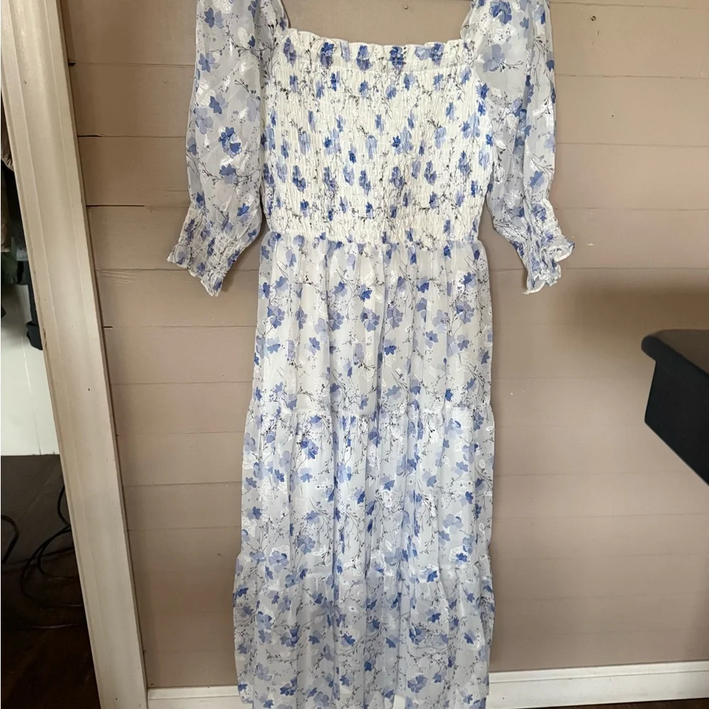 Baltic Born White Midi Dress with Blue Floral Print - Picture 4 of 6